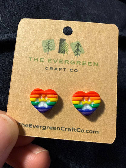 Rainbow Paw Stud Earrings