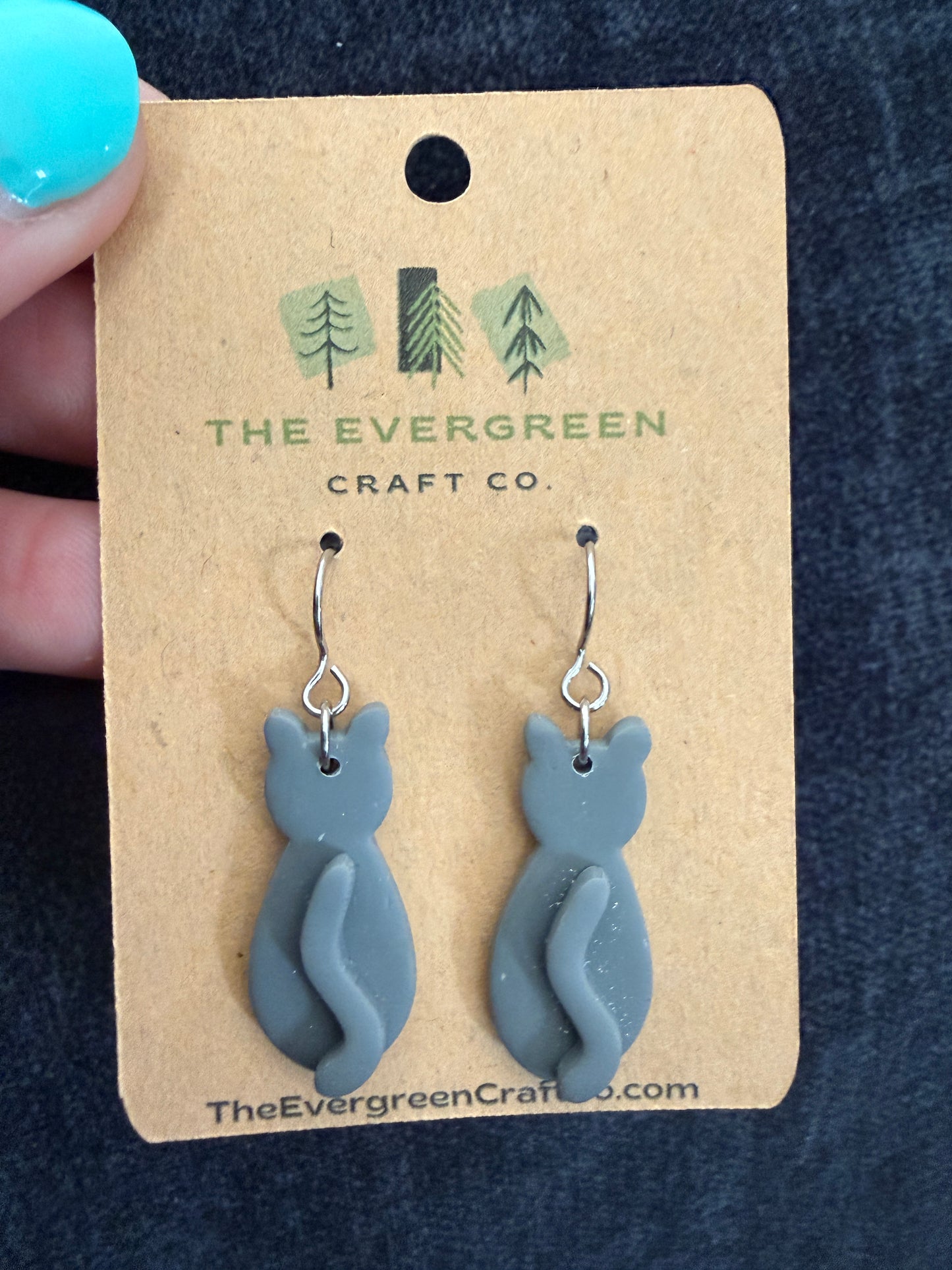 Cat with Tail Dangle Earrings