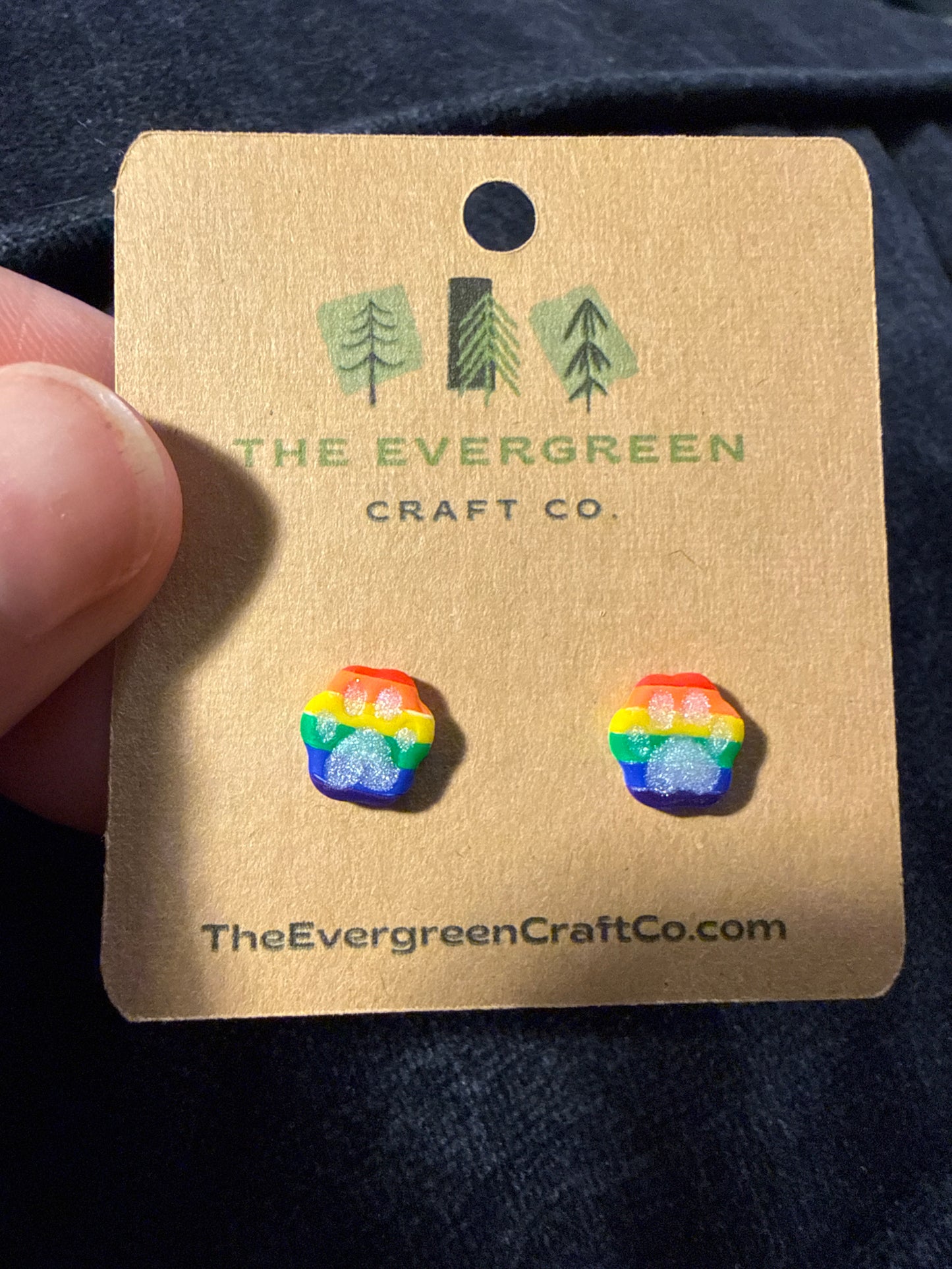 Rainbow Paw Stud Earrings