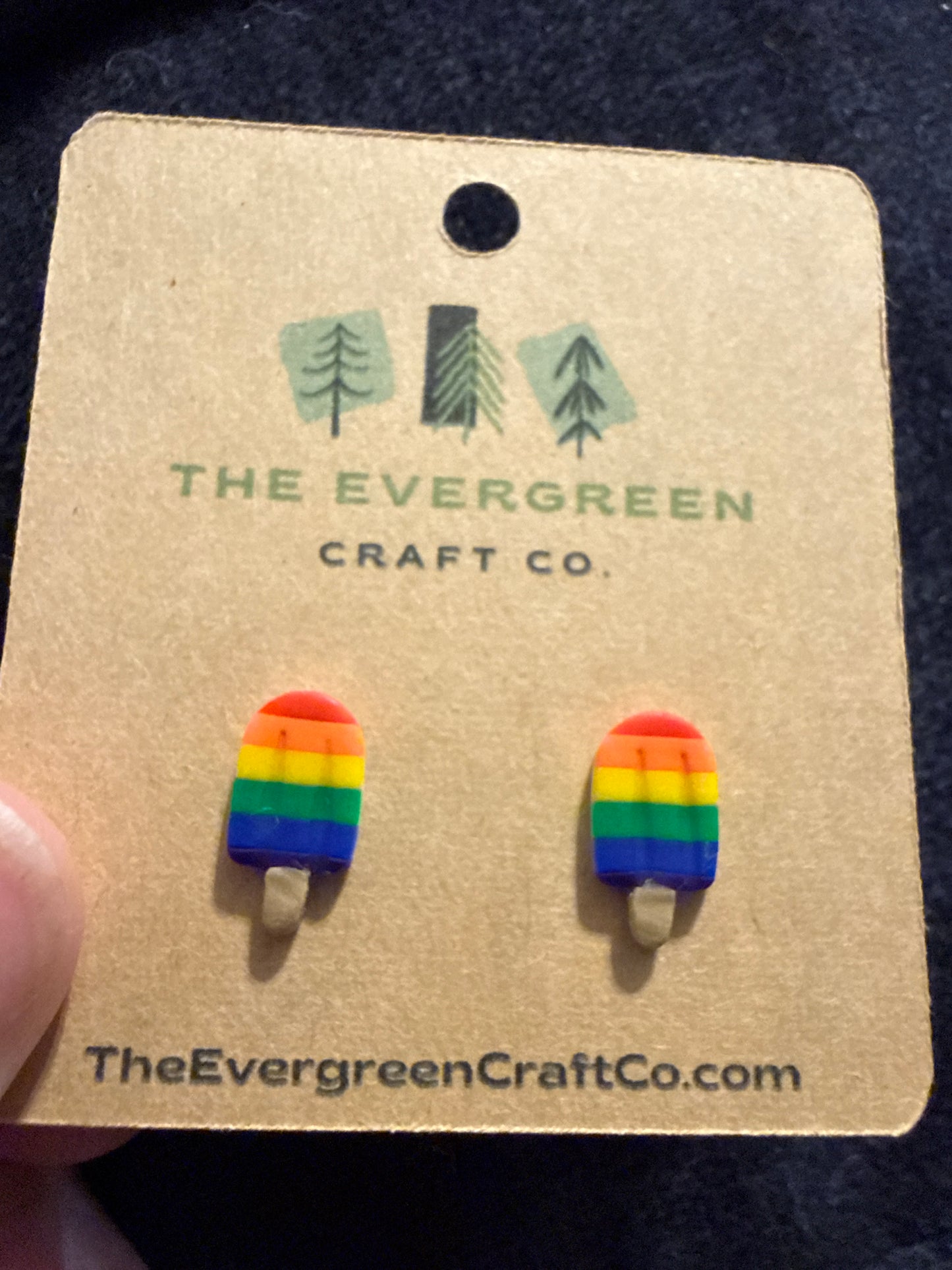 Rainbow Popsicle Stud Earrings