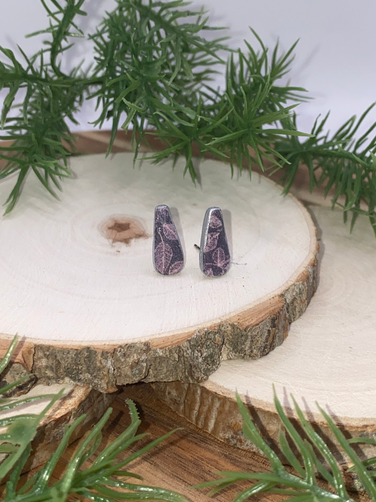 Purple Leaves Stud Earrings